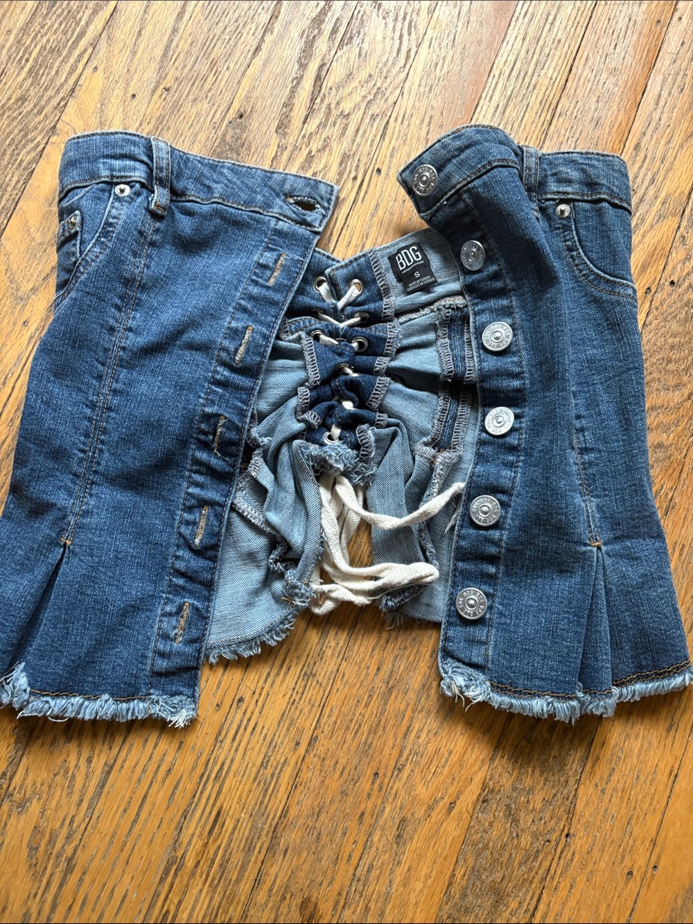 BDG Blue Denim Lace-Up Mini Skirt with Button Front